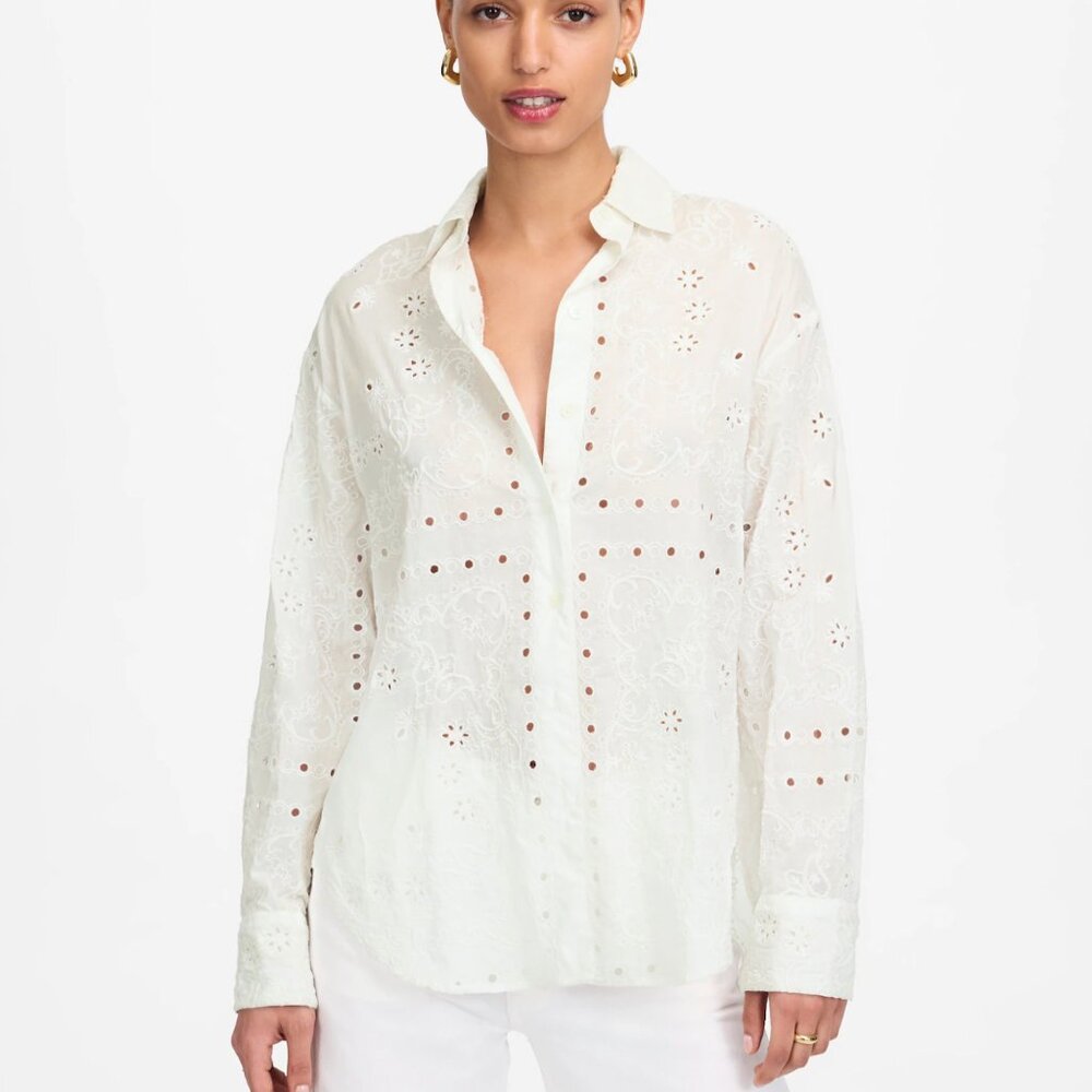 NWT Madewell Embroidered Oversized Button-Up Shirt xs